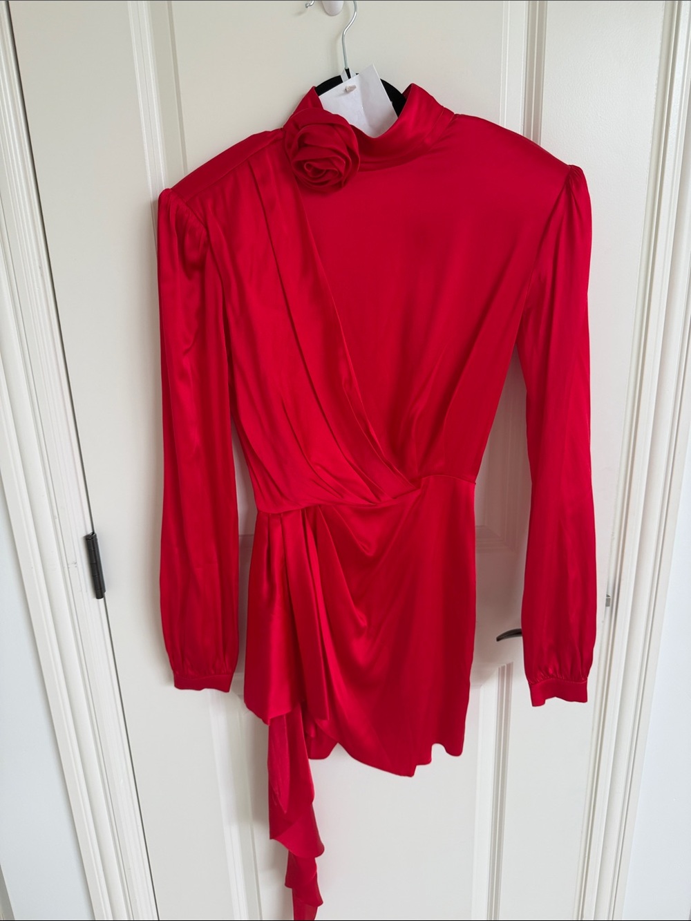Ronny Kobo Collection Red Mini Dress with Rosette Detail